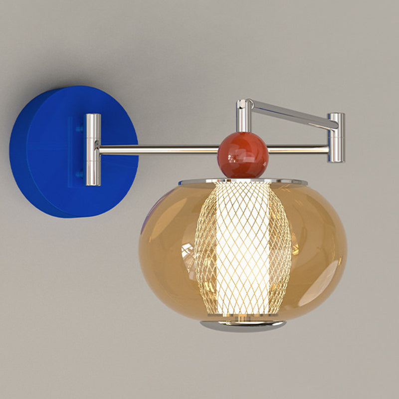 Contemporary Nordic Iron Glass Lantern-shaped LED Wall Sconce Lamp For Living Room &amp; Bedroom