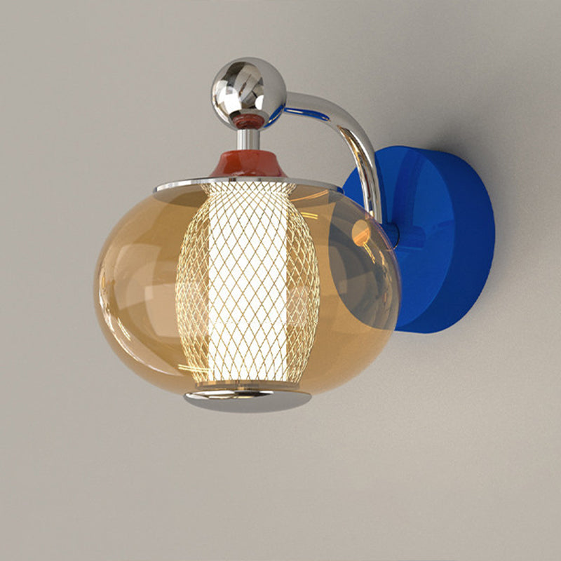Contemporary Nordic Iron Glass Lantern-shaped LED Wall Sconce Lamp For Living Room &amp; Bedroom
