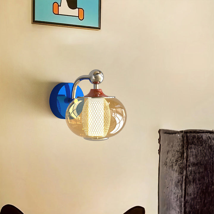Contemporary Nordic Iron Glass Lantern-shaped LED Wall Sconce Lamp For Living Room &amp; Bedroom
