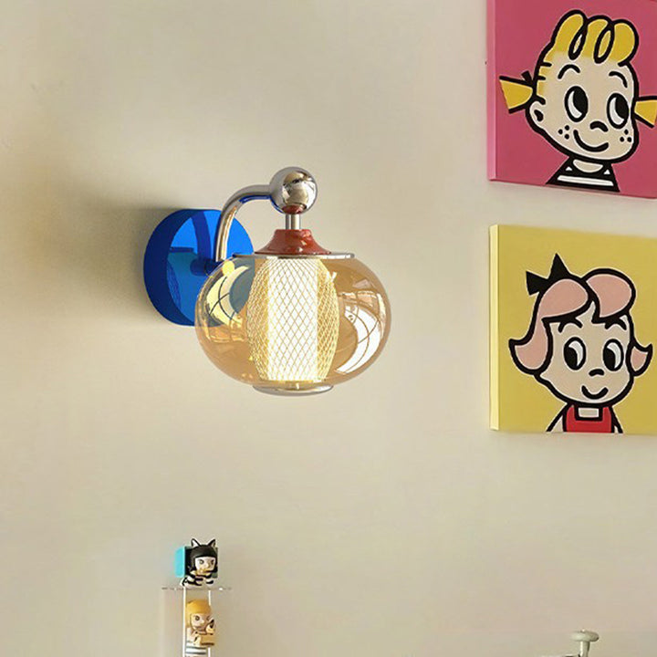 Contemporary Nordic Iron Glass Lantern-shaped LED Wall Sconce Lamp For Living Room &amp; Bedroom