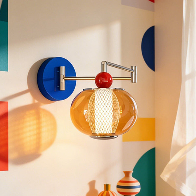 Contemporary Nordic Iron Glass Lantern-shaped LED Wall Sconce Lamp For Living Room &amp; Bedroom