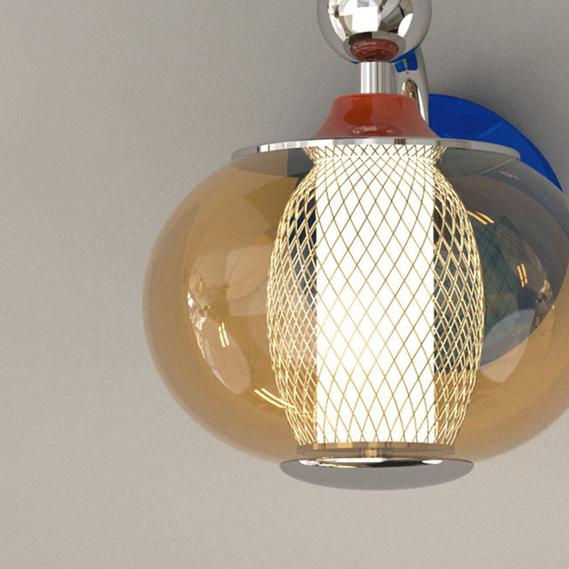 Contemporary Nordic Iron Glass Lantern-shaped LED Wall Sconce Lamp For Living Room &amp; Bedroom