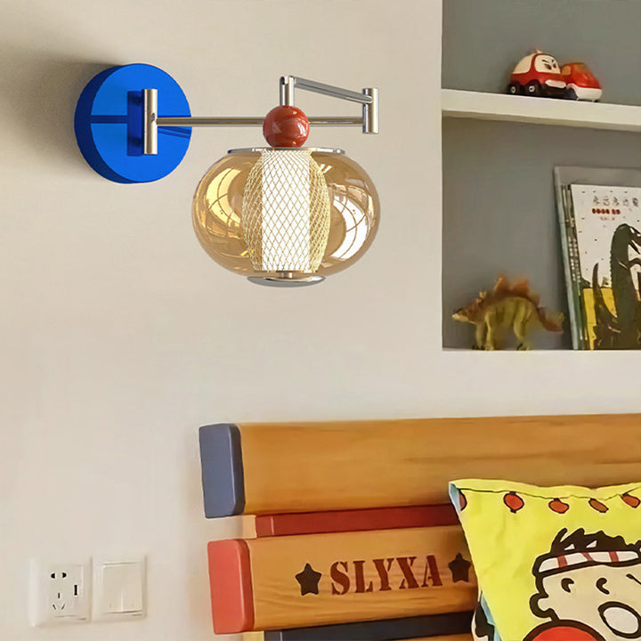 Contemporary Nordic Iron Glass Lantern-shaped LED Wall Sconce Lamp For Living Room &amp; Bedroom