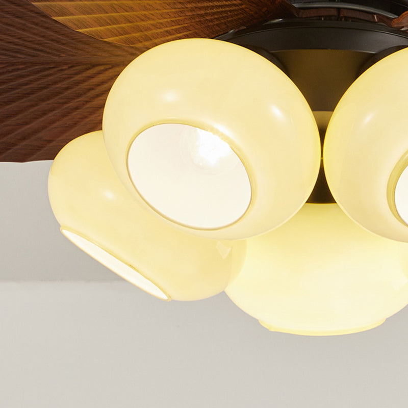 Contemporary Retro Iron Glass ABS Round Leaf-shaped 3/5-Light Semi-Flush Mount Ceiling Fan Light For Living Room &amp; Bedroom