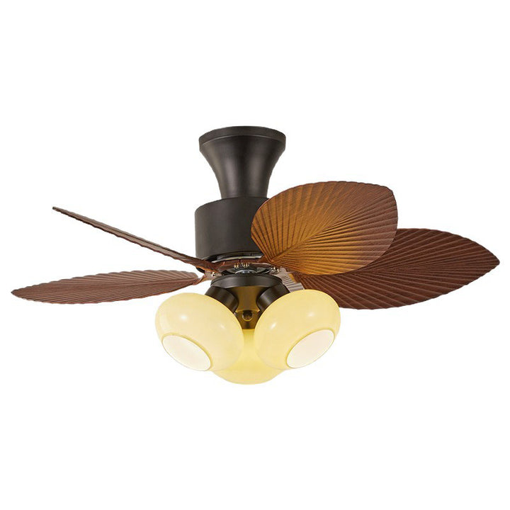 Contemporary Retro Iron Glass ABS Round Leaf-shaped 3/5-Light Semi-Flush Mount Ceiling Fan Light For Living Room &amp; Bedroom