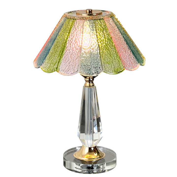 Traditionelle 1-flammige Tischlampe aus französischem Glas, Kristall und Legierung mit rundem Rüschendesign für das Schlafzimmer 