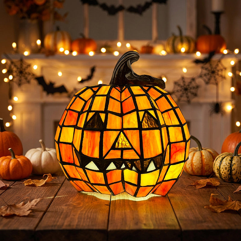 Contemporary Creative Glass Resin Pumpkin-shaped Halloween Decorative Light Kids 1-Light Table Lamp For Living Room &amp; Bedroom