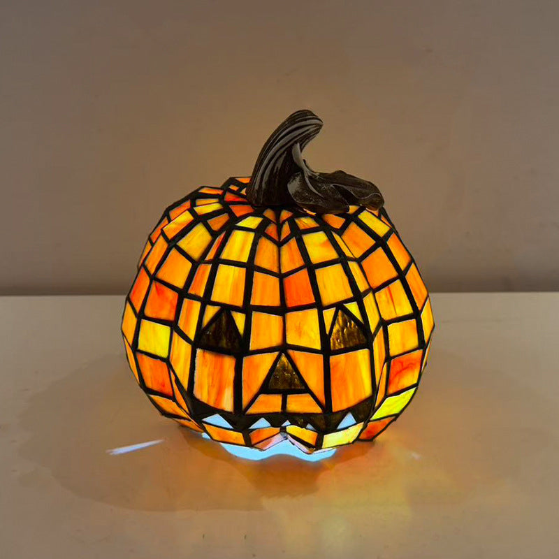 Contemporary Creative Glass Resin Pumpkin-shaped Halloween Decorative Light Kids 1-Light Table Lamp For Living Room &amp; Bedroom