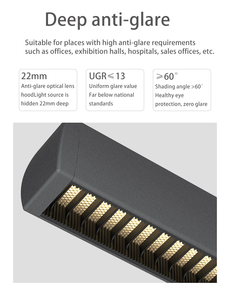 Seamless LED Retina-Friendly Pendant Light - Industrial Aluminum Linear Lighting For Home Office