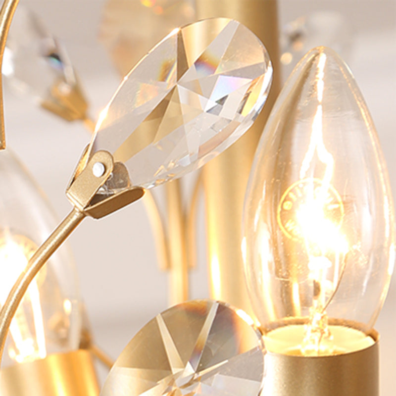 Lampe suspendue à 3 lumières en fer, tissu et cristal avec branches fleuries décoratives rustiques traditionnelles pour salon 
