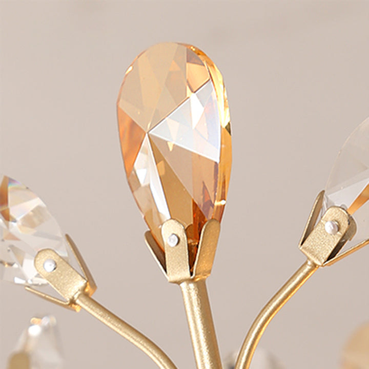 Lampe suspendue à 3 lumières en fer, tissu et cristal avec branches fleuries décoratives rustiques traditionnelles pour salon 