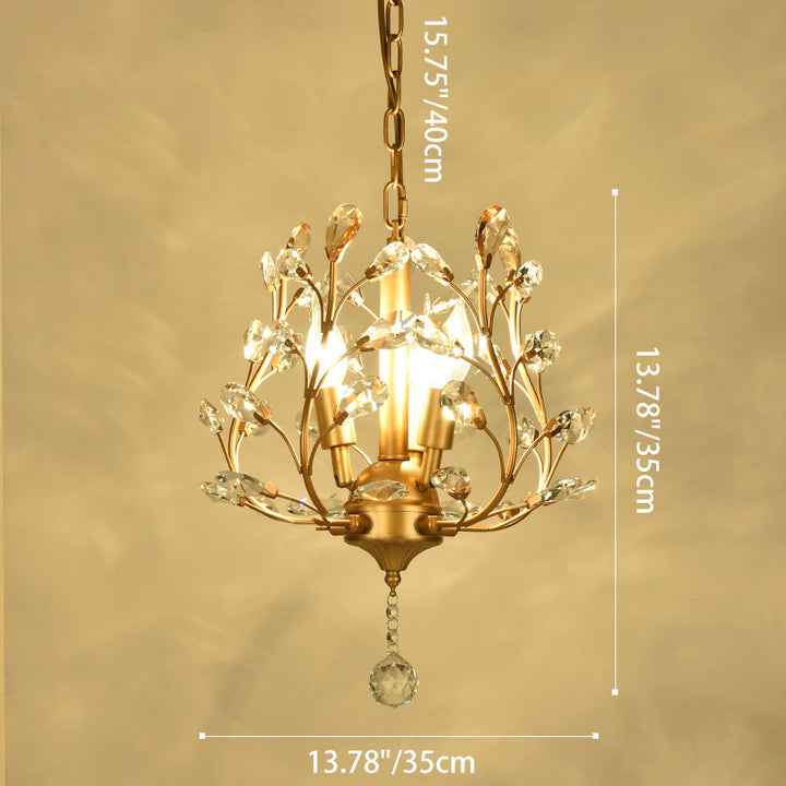 Lampe suspendue à 3 lumières en fer, tissu et cristal avec branches fleuries décoratives rustiques traditionnelles pour salon 