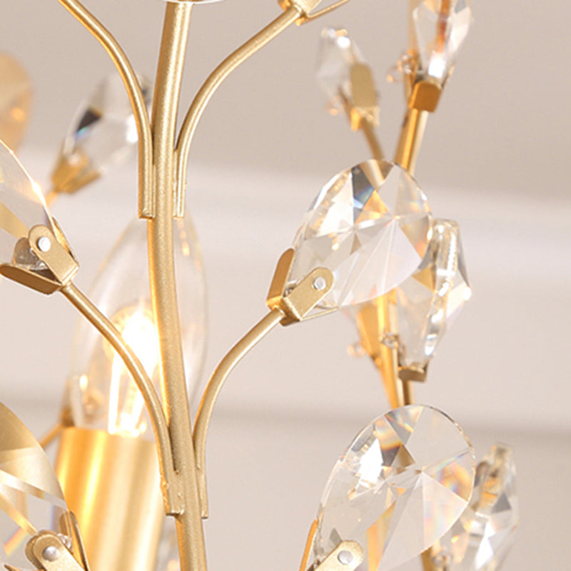 Lampe suspendue à 3 lumières en fer, tissu et cristal avec branches fleuries décoratives rustiques traditionnelles pour salon 