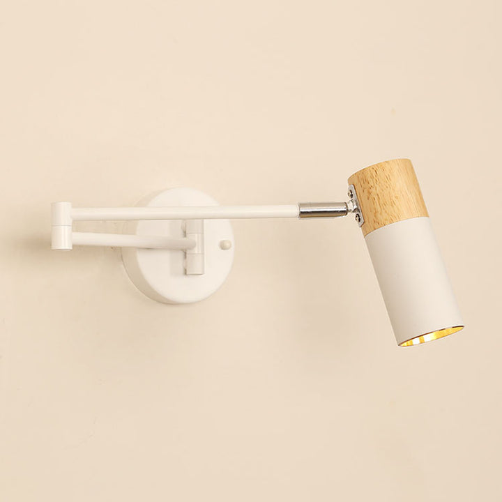Moderne minimalistische ausziehbare zylindrische Eisen-Massivholz-drehbare 1-Licht-Wandleuchte für das Schlafzimmer 