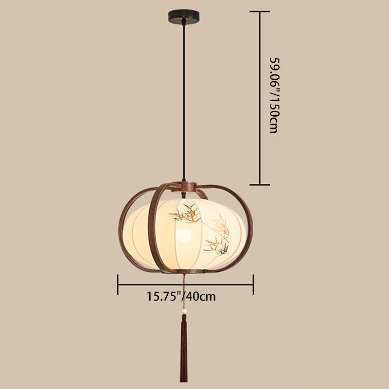 Traditionelle chinesische geometrische Laterne Eisen Stoff 1-Licht Pendelleuchte für Wohnzimmer 