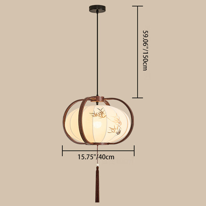 Traditionelle chinesische geometrische Laterne Eisen Stoff 1-Licht Pendelleuchte für Wohnzimmer 