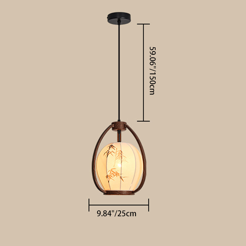 Traditionelle chinesische geometrische Laterne Eisen Stoff 1-Licht Pendelleuchte für Wohnzimmer 