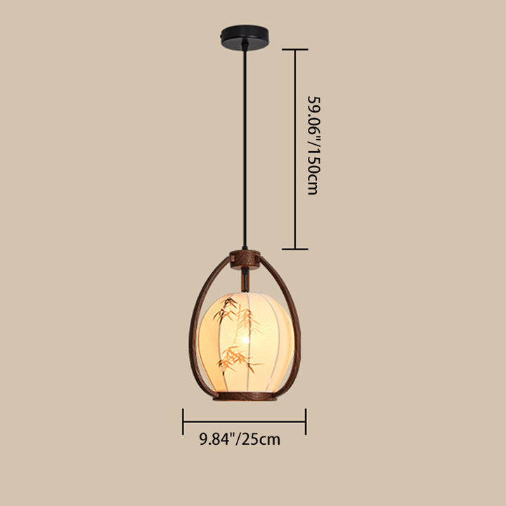Traditionelle chinesische geometrische Laterne Eisen Stoff 1-Licht Pendelleuchte für Wohnzimmer 