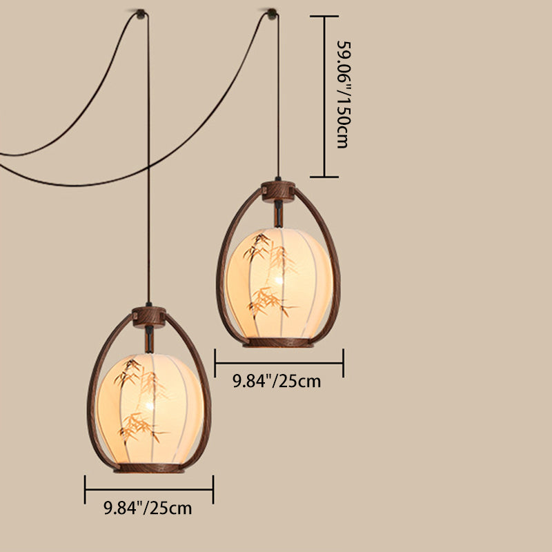 Traditionelle chinesische geometrische Laterne Eisen Stoff 2-Licht Kronleuchter für Wohnzimmer &amp; Esszimmer 