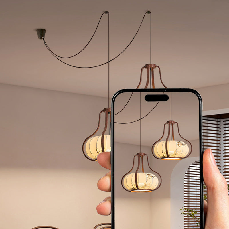 Traditionelle chinesische geometrische Laterne Eisen Stoff 2-Licht Kronleuchter für Wohnzimmer &amp; Esszimmer 