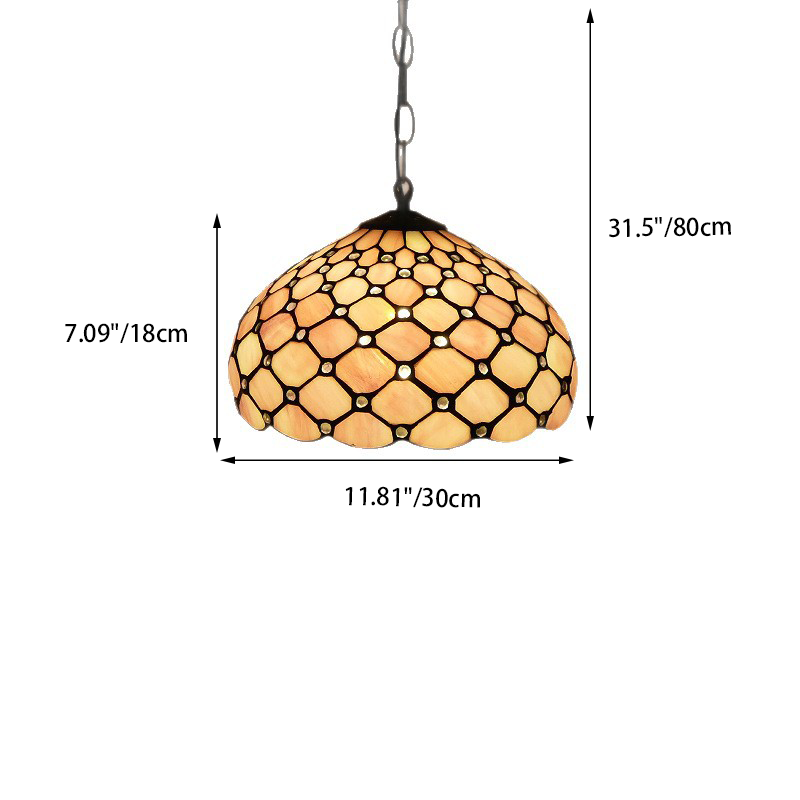 Traditional Tiffany Iron Glass Semi-Circular Arc 1-Light Pendant Light For Living Room