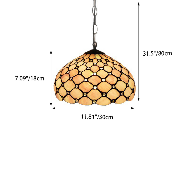 Traditional Tiffany Iron Glass Semi-Circular Arc 1-Light Pendant Light For Living Room