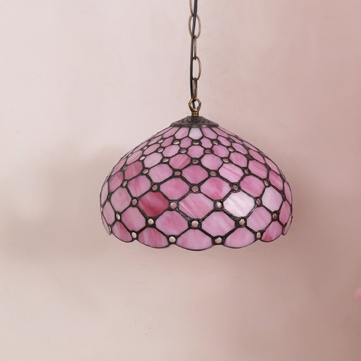 Traditional Tiffany Iron Glass Semi-Circular Arc 1-Light Pendant Light For Living Room