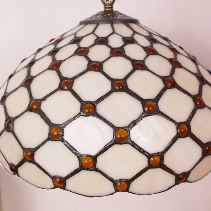 Traditional Tiffany Iron Glass Semi-Circular Arc 1-Light Pendant Light For Living Room