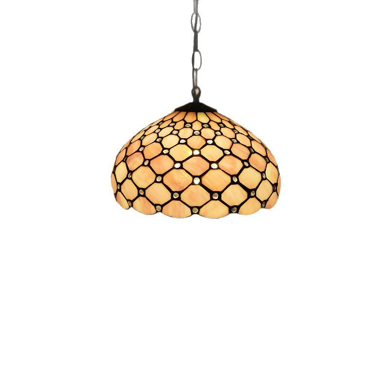 Traditional Tiffany Iron Glass Semi-Circular Arc 1-Light Pendant Light For Living Room