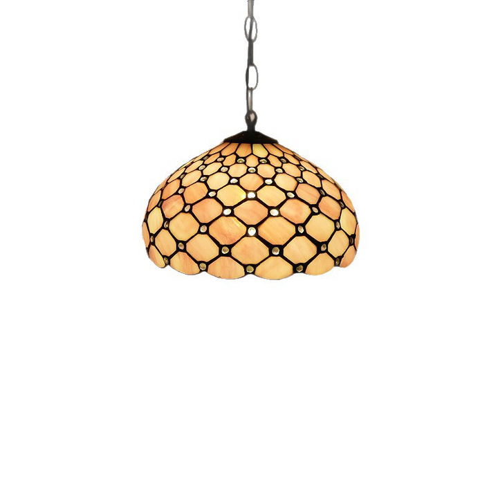 Traditional Tiffany Iron Glass Semi-Circular Arc 1-Light Pendant Light For Living Room