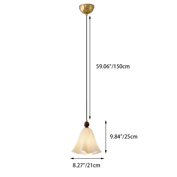 Traditional French Iron Solid Wood Glass Morning Glory Flower 1-Light Pendant Light For Living Room & Dining Room