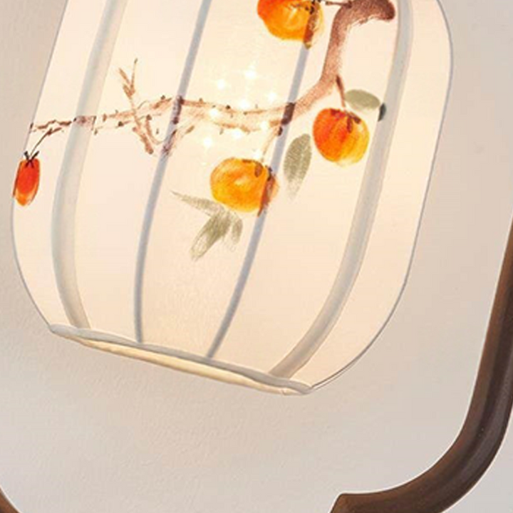 Traditional Chinese Oak Wood Fabric Lantern-Shaped 1-Light Pendant Light For Living Room