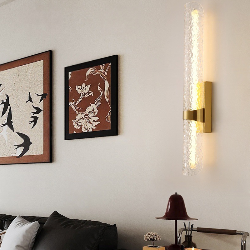 Contemporary Scandinavian Iron Acrylic Water Wave Cylinder LED Wall Sconce Lamp For Living Room