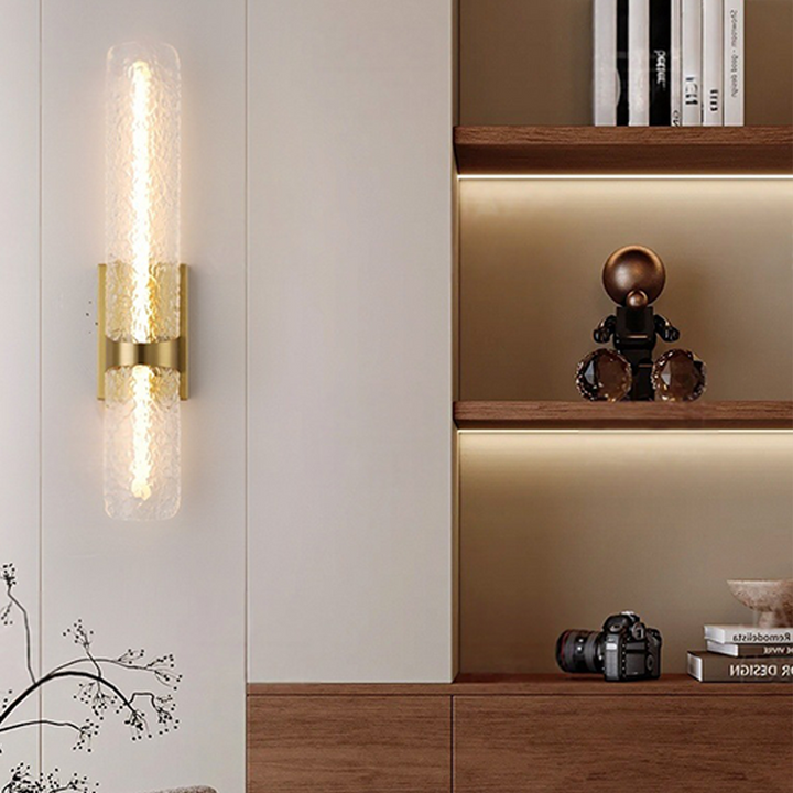 Contemporary Scandinavian Iron Acrylic Water Wave Cylinder LED Wall Sconce Lamp For Living Room