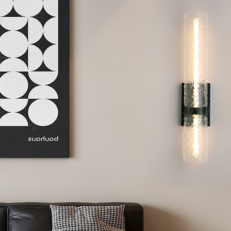 Contemporary Scandinavian Iron Acrylic Water Wave Cylinder LED Wall Sconce Lamp For Living Room