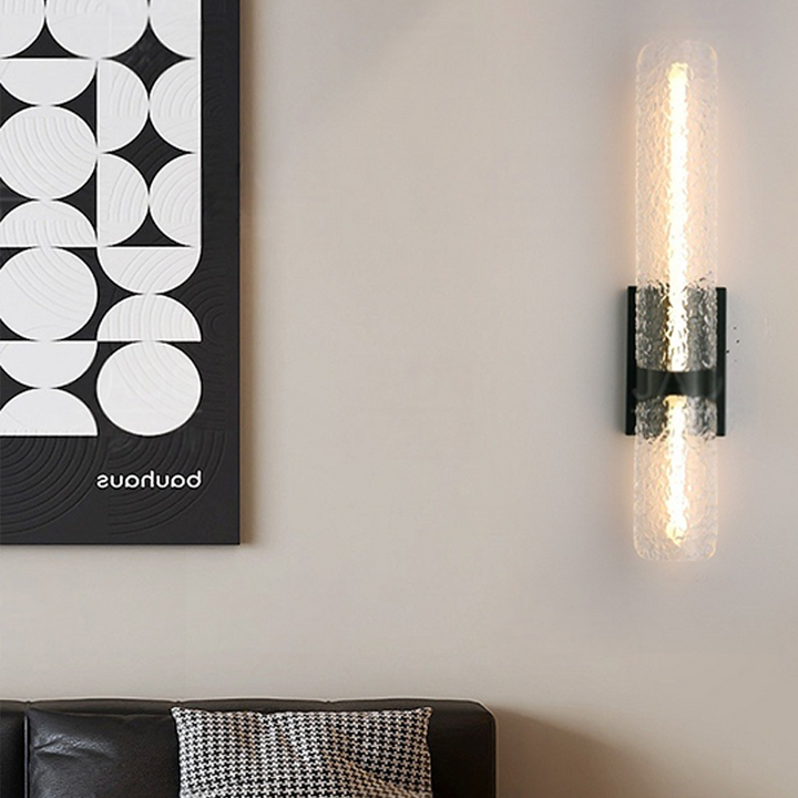 Contemporary Scandinavian Iron Acrylic Water Wave Cylinder LED Wall Sconce Lamp For Living Room