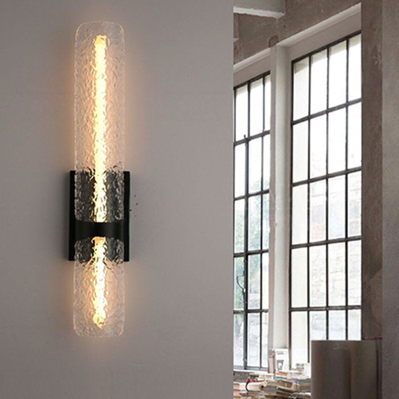 Contemporary Scandinavian Iron Acrylic Water Wave Cylinder LED Wall Sconce Lamp For Living Room