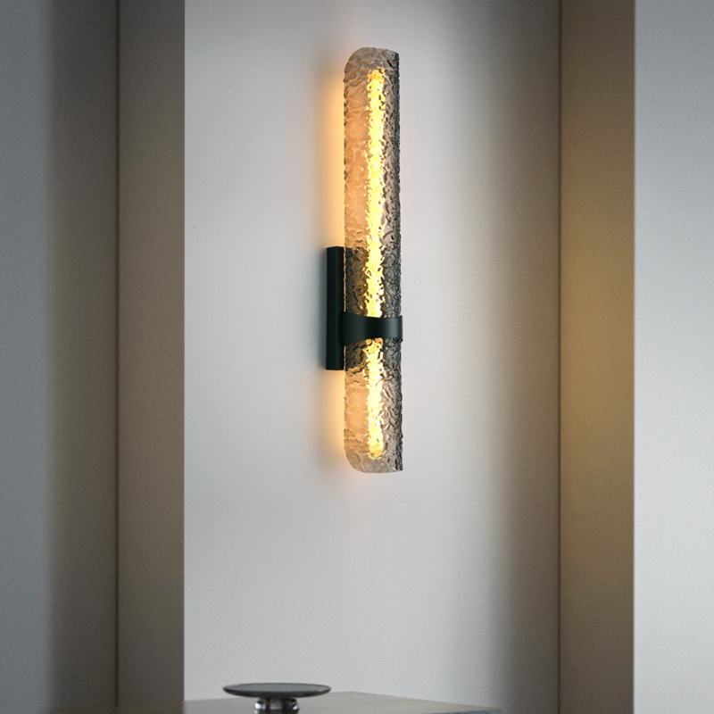 Contemporary Scandinavian Iron Acrylic Water Wave Cylinder LED Wall Sconce Lamp For Living Room