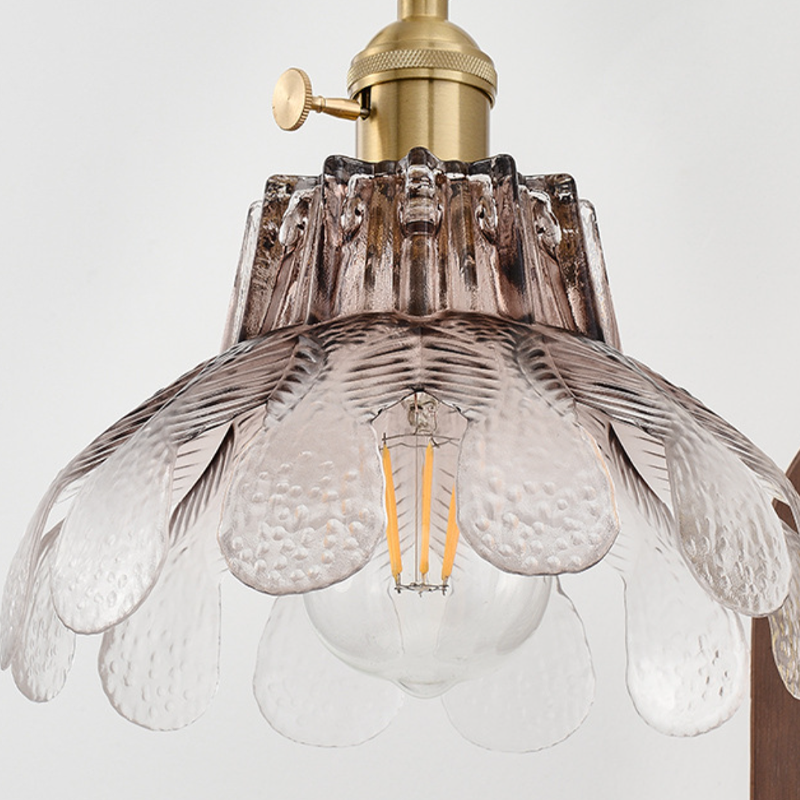 Traditional French Iron Solid Wood Glass Shade Flower 1-Light Wall Sconce Lamp For Bedroom
