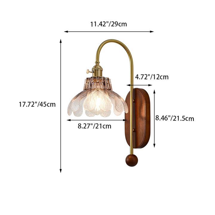 Traditional French Iron Solid Wood Glass Shade Flower 1-Light Wall Sconce Lamp For Bedroom