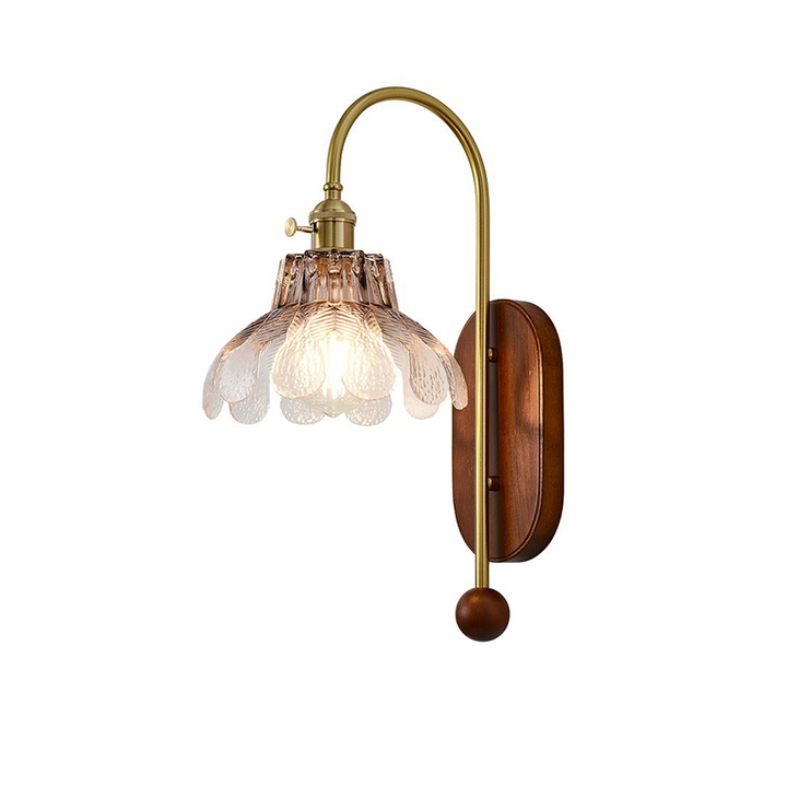 Traditional French Iron Solid Wood Glass Shade Flower 1-Light Wall Sconce Lamp For Bedroom