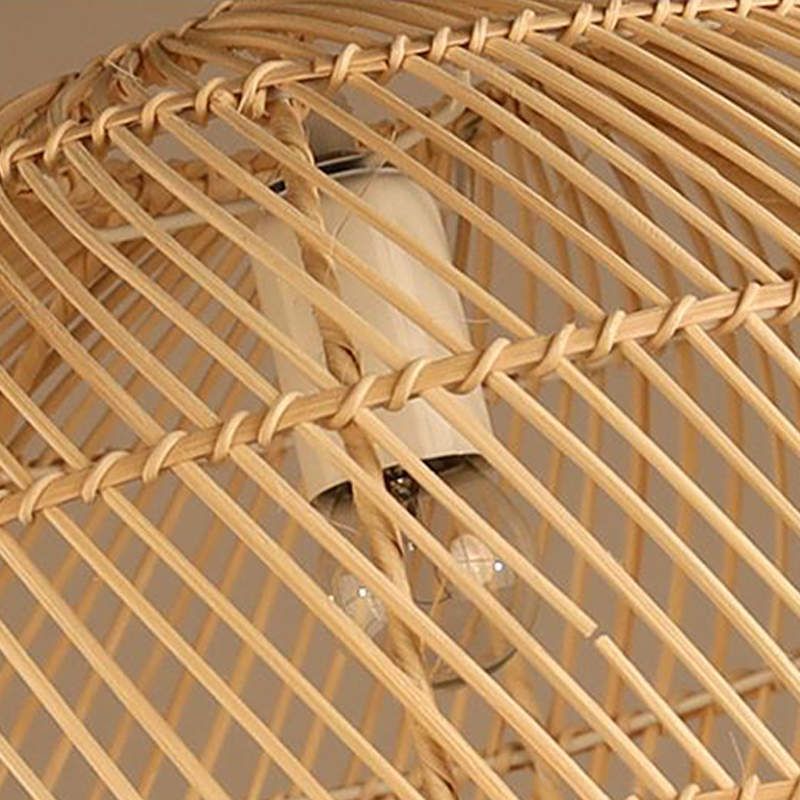 Traditional Japanese Hand-Woven Rattan Round 1-Light Pendant Light For Dining Room