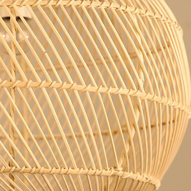 Traditional Japanese Hand-Woven Rattan Round 1-Light Pendant Light For Dining Room