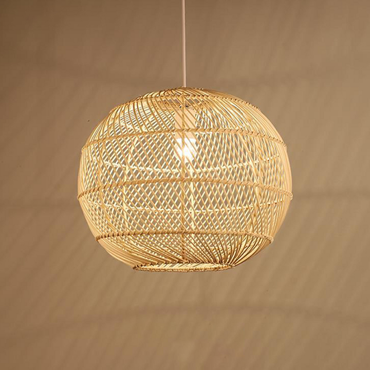 Traditional Japanese Hand-Woven Rattan Round 1-Light Pendant Light For Dining Room