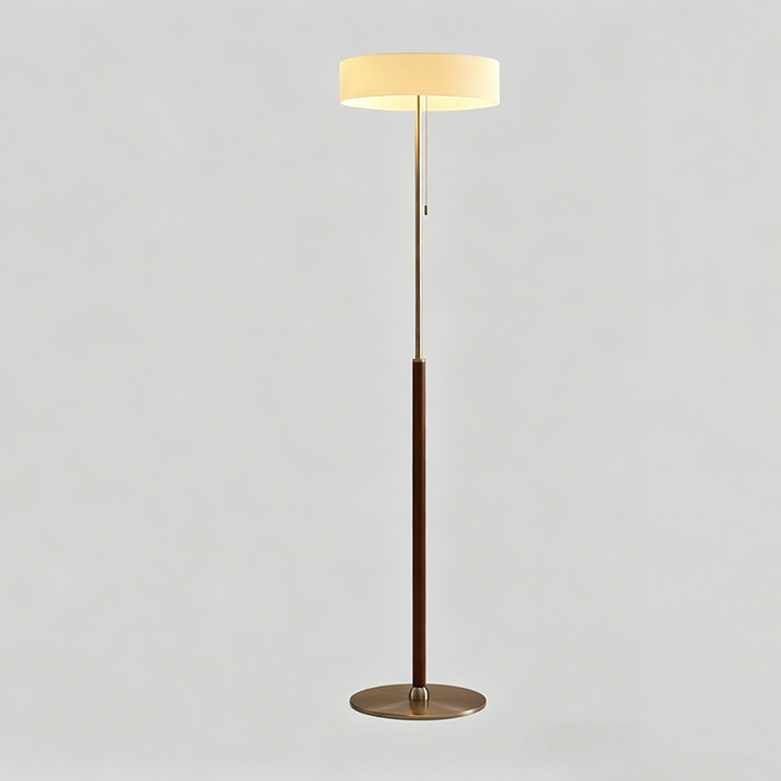 Moderne skandinavische Stehleuchte mit 3-flammigem Runddesign aus Eschenholz, Edelstahl, Aluminium und Glas für Wohnzimmer &amp; Schlafzimmer 
