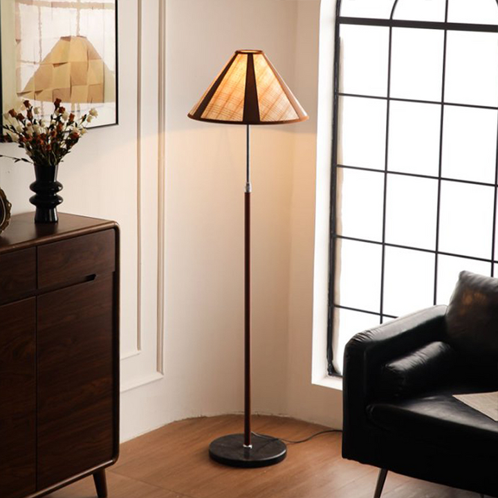Traditionelle französische Stehlampe in Fächerform aus Eisen, Marmor, Kunstleder und Stoff mit 1 Leuchtmittel für Wohnzimmer & Schlafzimmer 