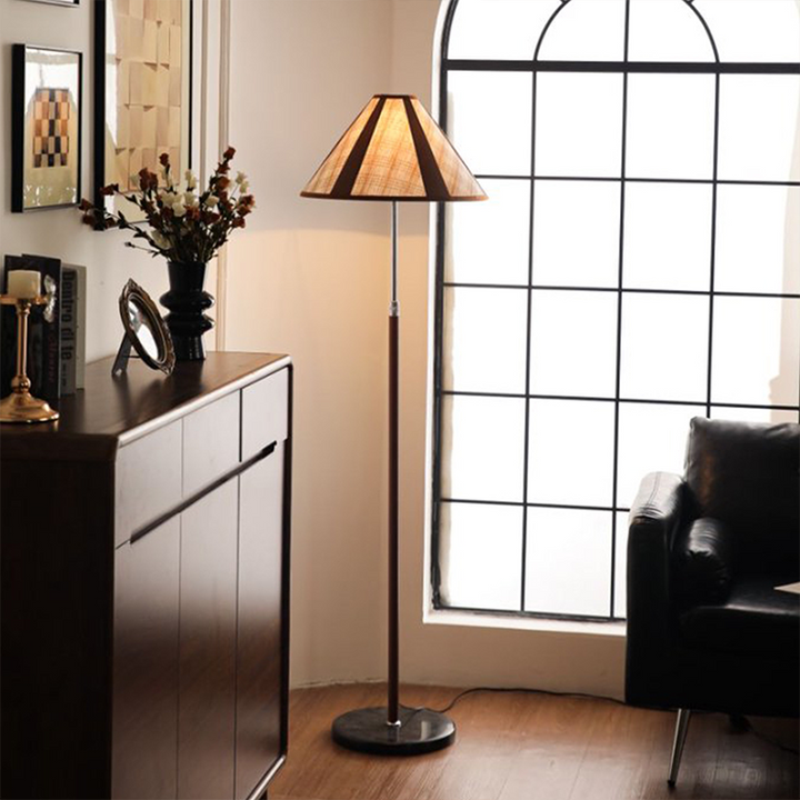 Traditionelle französische Stehlampe in Fächerform aus Eisen, Marmor, Kunstleder und Stoff mit 1 Leuchtmittel für Wohnzimmer & Schlafzimmer 