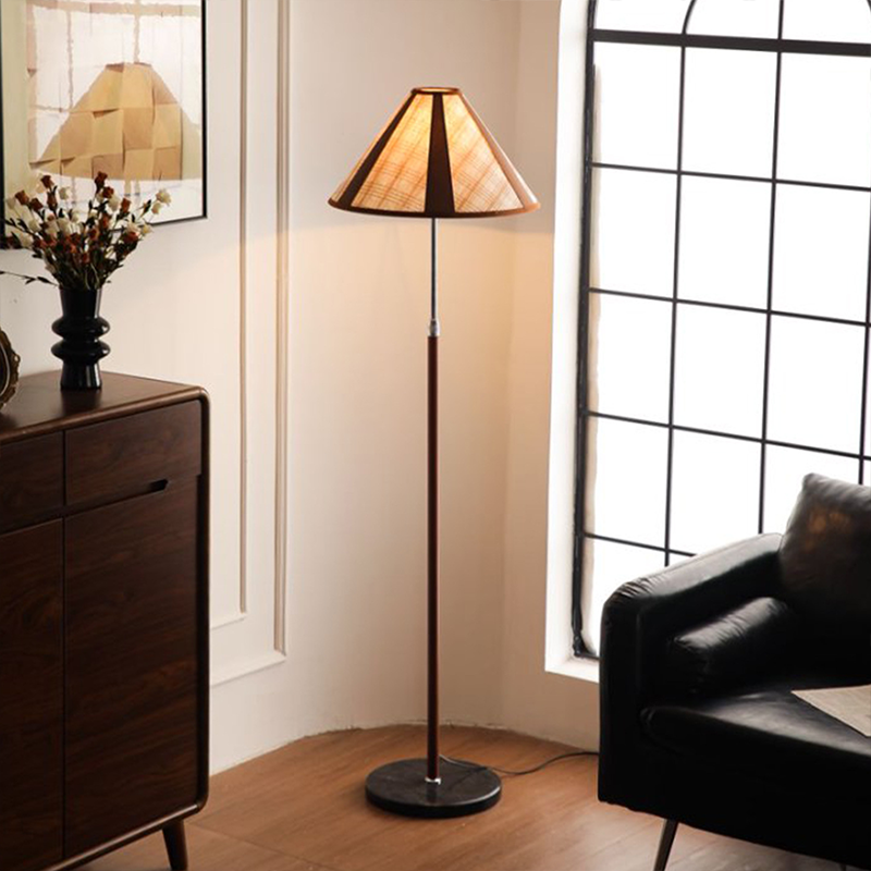 Traditionelle französische Stehlampe in Fächerform aus Eisen, Marmor, Kunstleder und Stoff mit 1 Leuchtmittel für Wohnzimmer &amp; Schlafzimmer 