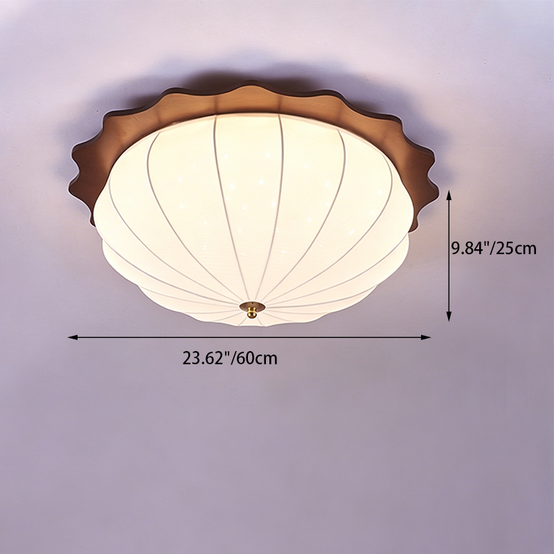 Modern Minimalist Oak Wood Fabric Round LED Flush Mount Ceiling Light For Living Room