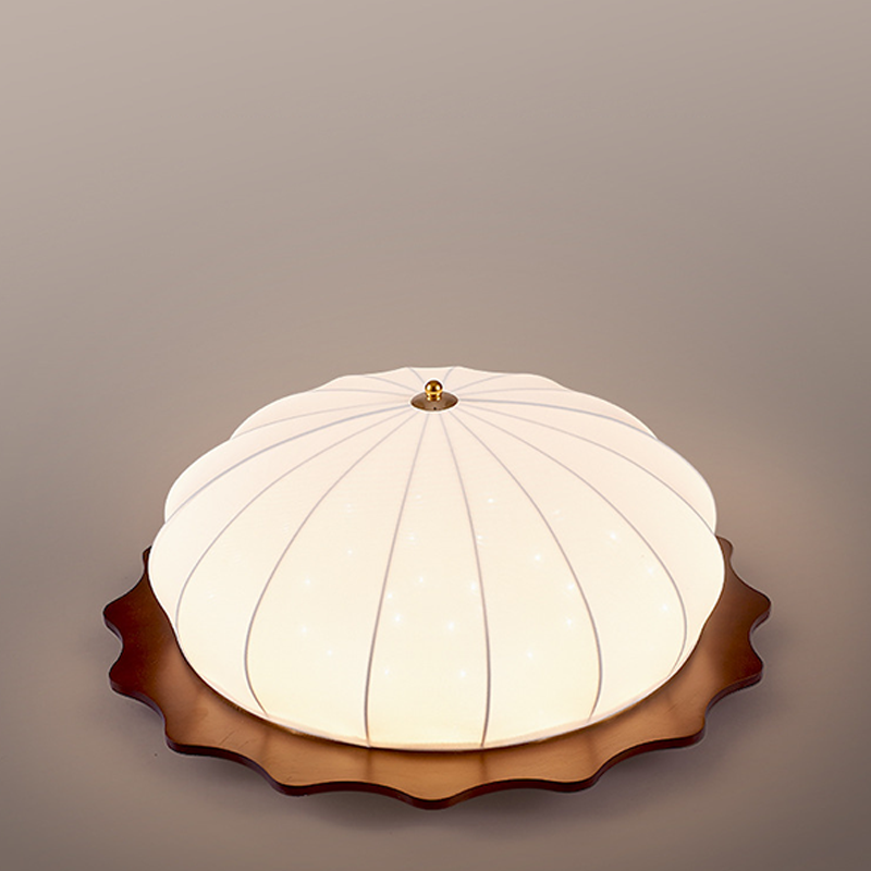Modern Minimalist Oak Wood Fabric Round LED Flush Mount Ceiling Light For Living Room